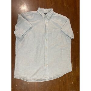 Chaps Light Blue Linen/Cotton Short-Sleeve Button-Down Shirt